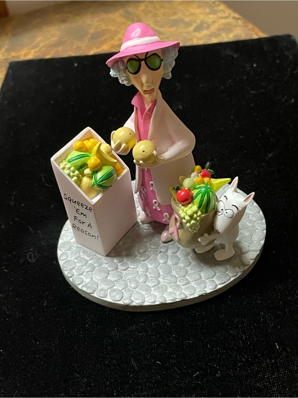 Pink Lady Figurine with Fruit Basket and Pet Accent - Decorative Home Accent